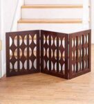 Brown Floral Handcarved Wooden Room Divider Three Panels