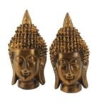 Brown Glass Set Of 2 Wall Hanging Self With 2 Hanging Lanters And 2 Buddha Head Statue