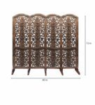 Brown Handcarved Wooden Room Divider Four Panels In Plant With Flower Floral Pattern With Stand