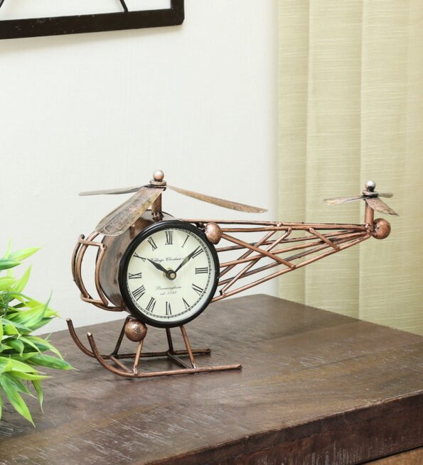 Brown Iron Marsham Helicopter Miniature Analog Table Clock