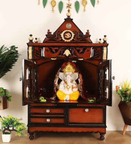 Brown Teak Wood Storage Pooja Mandir