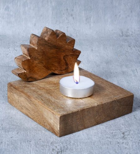 Brown Wood Lotus Tea Light Holder