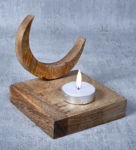 Brown Wood Moon Tea Light Holder