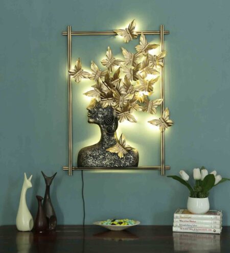 Iron Framed Butterfly Queen Wall Art With Led In Gold