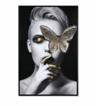 Canvas Butterfly On Lady Eye Painting Black & Gold