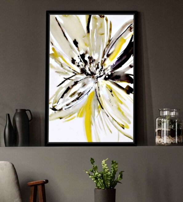 Canvas Framed Yellow & White Floral Art Print