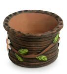 Cedar Brown Terracotta Mud Blossom Pair Handpainted Desk Pot Set Of 2