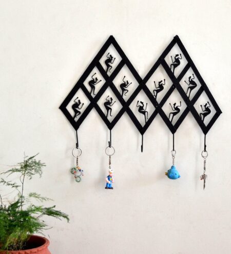 Black Wrought Iron Abstract Tribal 5 Hook Key Chain Holder