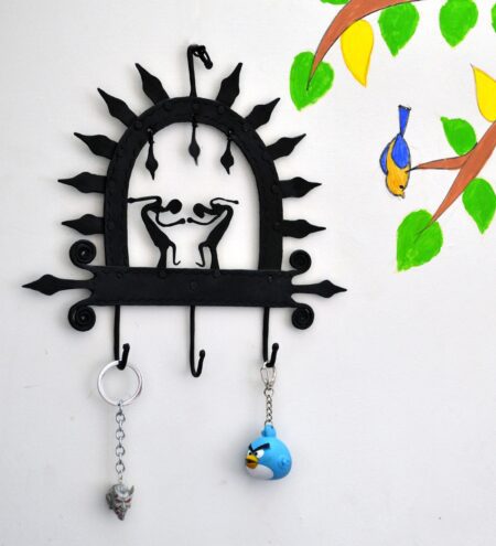 Black Wrought Iron Round 3 Hook Key Chain Holder