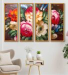 Roses Multicolour Canvas Framed Landscape Panel Set of 4