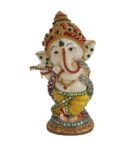 Cream Yellow Polyresin 7.5 Inches Ganesha Idol Statue With Wooden Tray Candle Holder & Pebbles