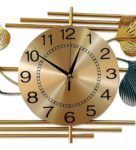 Creative Luxury Decoration Multicolour Leaf Design Metal Wall Clock