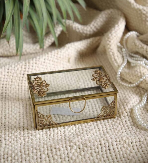 Crysantha Gold Iron & Glass Decorative Box