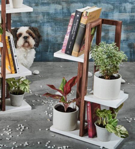 Dark Stand With White Planks Three Tier Planter Stand