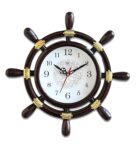 Brown Plastic Round Ship Steering Modern Wall Clock