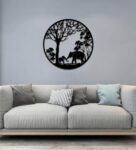 Iron Elephant Under Tree Wall Art In Black