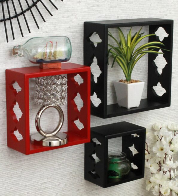 Set of 3 Engineered Wood Cube Wall Shelf in Black Colour be Wall Shelf