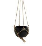 Black Goblet’ Metal Hand-Painted Hanging Planter Pot With Jute