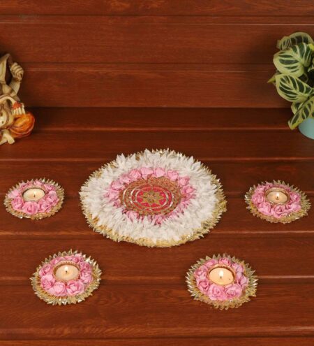 Fabric Pink Floral Mat Rangoli