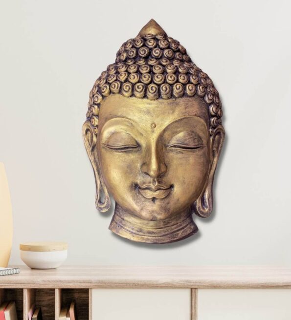 Fibre Buddha Face Wall Hanging Mural Golden