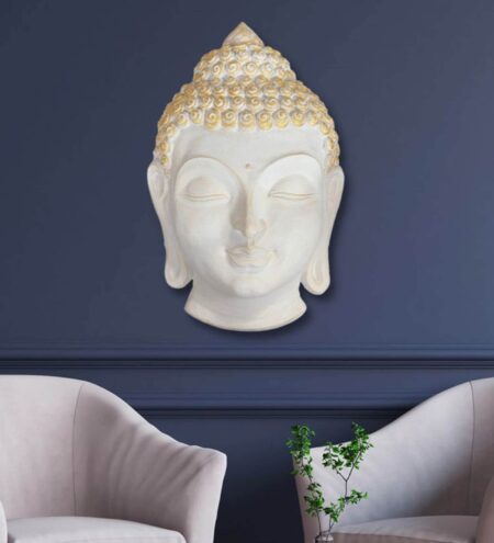 Fibre Buddha Face Wall Hanging Mural White