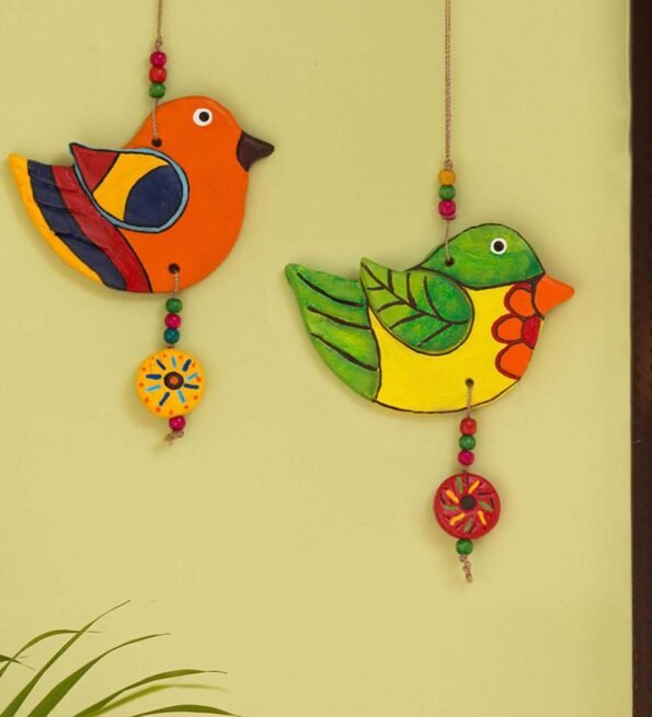 Flapping Birdies Handmade & Hand-Painted Garden Decorative Wall Hanging In Terracotta (Set Of 2)