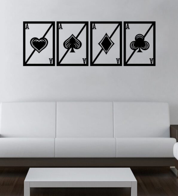 Four Ace Card Set Black Wooden Wall Art