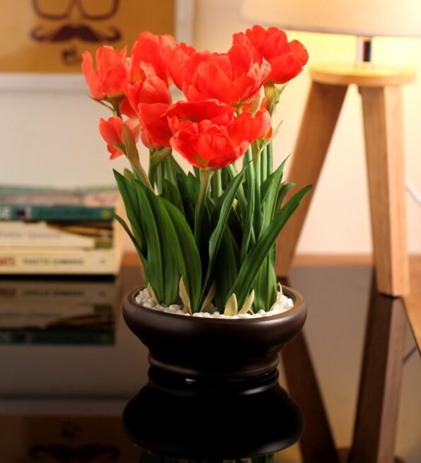 Orange Tulip with Ceramic Vase