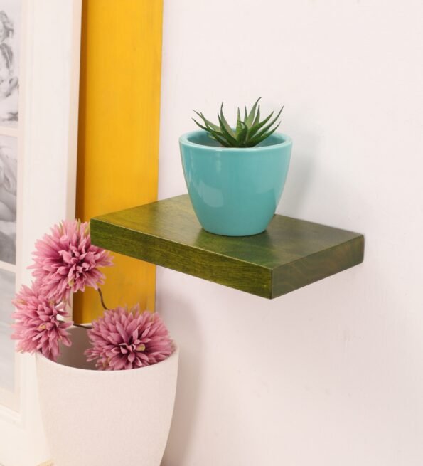 Solid Wood Floating Wall Shelf in Green Colour