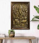 Ganesha Relief Wall Mural In Golden