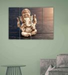 Lord Ganesha’s Brown Wood Framed Spiritual Art Panel Set of 4