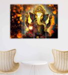 Lord Ganesha Gold Wooden Frame Art Panel Set of 4