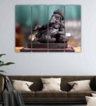 Lord Ganesha’s Grey Wood Framed Spiritual Art Panel Set of 4