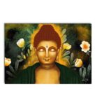 Gautam Buddha With Yellow Flowers Canvas Printed Wall Painting