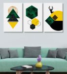 Geometric Art Grey Cotton Canvas Framed Abstract Art Print Set of 3