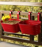 Glossy Red Galvanized Iron Handpainted Railing Planter Set Of 2