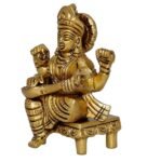 Gold Brass Goddess Saraswati Idol on Chowki
