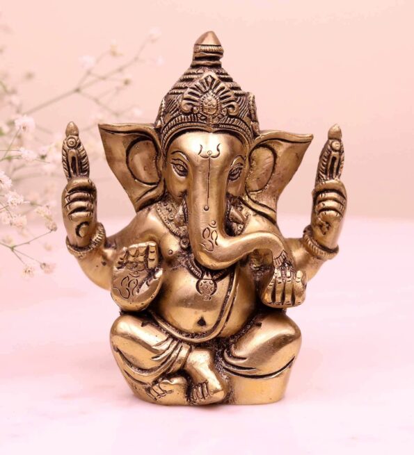 Gold Brass Sitting Lord Ganesha Idol