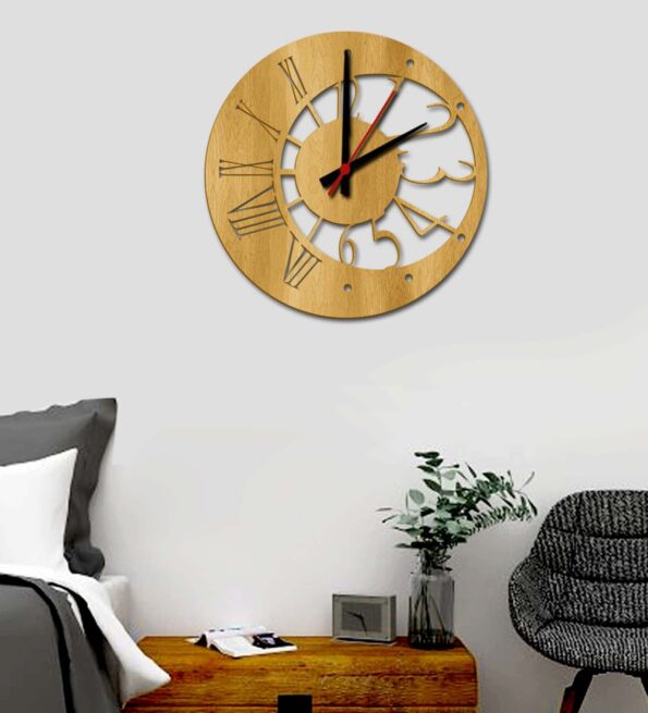 Brown  Engineered Wood Analog Wall Clock