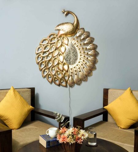 Gold Iron Jhumka Peacock Metal Wall Art