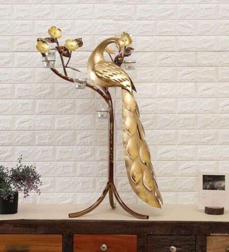 Gold Iron Standing Peacock Showpiece