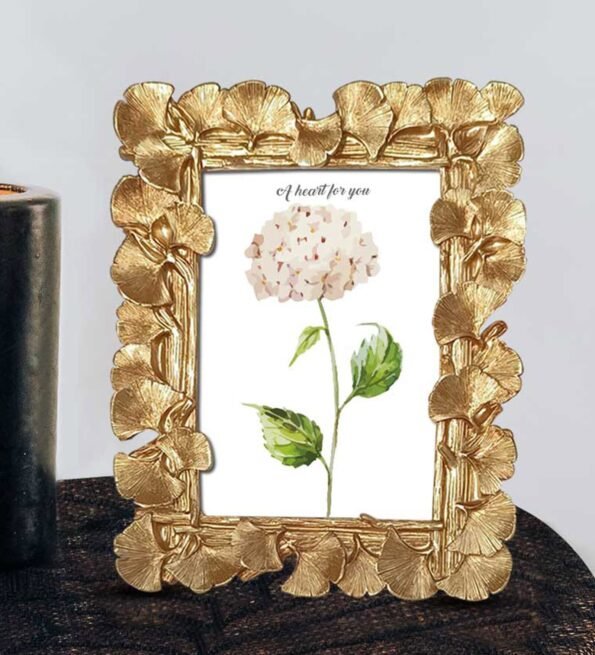 Gold Metal Gingko Leaf Table Photo Frame