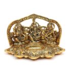 Gold Metal Lakshmi Ganesh Saraswati Seated With 5 Diyas