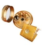 Gold Steel Karva Chauth Puja Thali Set With Netterd Cover