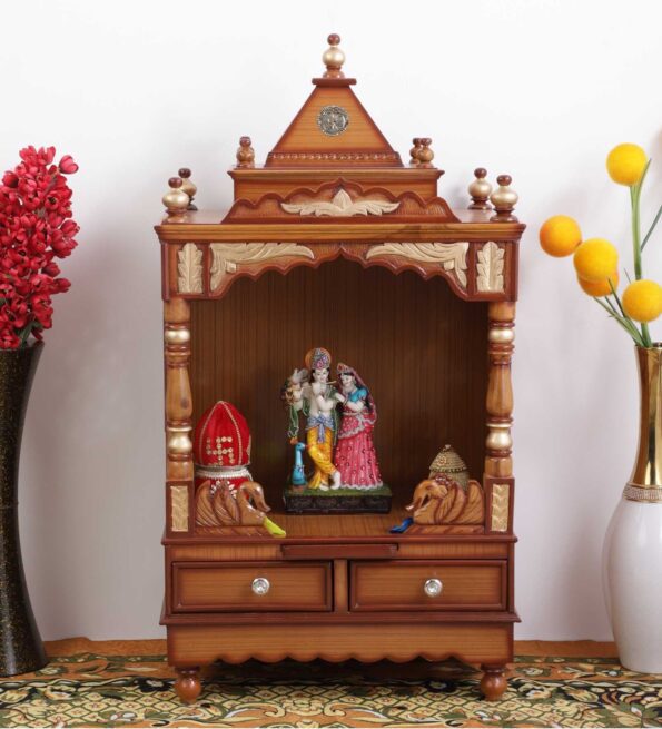 Sacred Pooja Mandir Without Door Big Size In Teak Gold