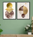 Golden Brown Canvas Framed Abstract Art Print Set of 2