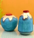 Golden Glaze (Set Of 2) Blue Terracotta Table Vase