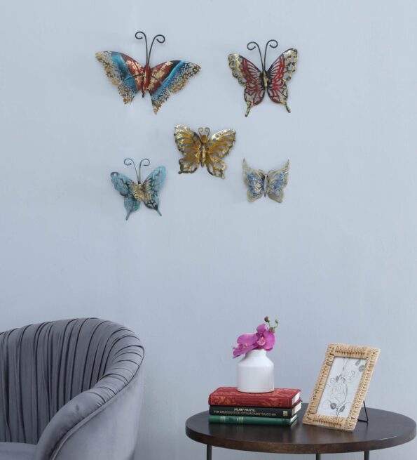 Golden Iron Butterfly Set Of 5 Metal Wall Art