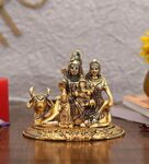 Golden Metal 6 Inches Lord Shiv Family Sitting On Nandi Idol