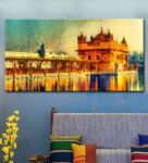 Golden Temple in Abstract design Canvas Printed Painting with Wood Frame